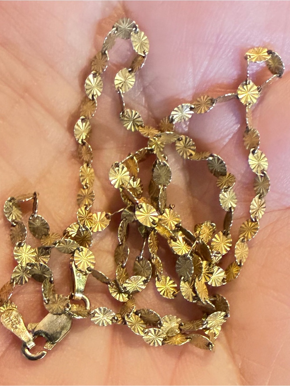 Vintage Danecraft 925 Gold Vermeil Sunburst Mirror Chain Necklace Italy 18in